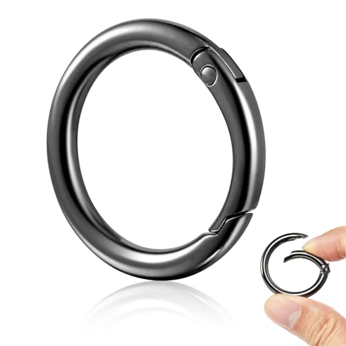 10pcs Keychain Clips 1 Inch Round Carabiner Key Clip Metal Spring O Rings Hook for Hang Car Keys Bag Charm Dog Tags Clips Paracord Lanyard Buckle Replacement Purse Chain Clasp (GunBlack)