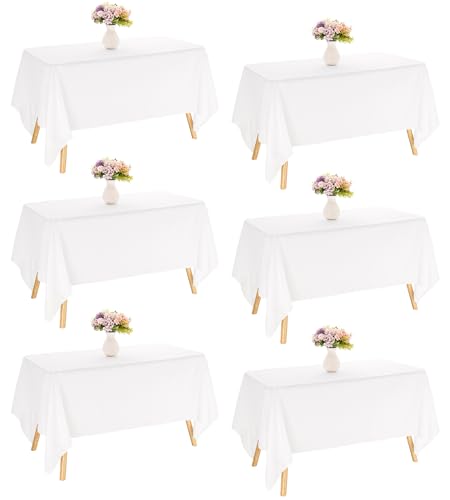 JALANCY 6 Pack Rectangle White Table Cloth Bulk Washable Polyester Table Cover for Wedding Dining Table Buffet Parties Banquet Decoration(60x102Inch, White)