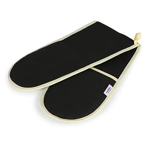 Muldale Double Oven Gloves Heat Resistant in Black - Natural Cotton Extra Thick Insulation - Made in England, UK - Heavy Duty Black Oven Gloves Double - Neutral Kitchen Textile Range Cover