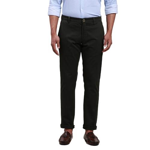 Image of Parx Men's Cotton Blend Solid Pattern Low Rise Tapered Fit Flat Front Casual Trouser