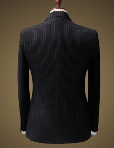 Men's Double Breasted Blazer Jacket Slim Fit Peak Lapel Stripes Casual Sport Coat for Business Wedding2