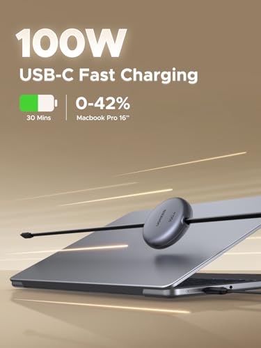 UGREEN 100W Rétractable USB Câble C, Charge rapide de type C, Noir, 3.3FT | USB C à USB C Câble de chargeur Nylon tressé Compatible avec iPhone 17, MacBook Pro/Air, iPad,Galaxy S26/S25, Pixel 10, Commutateur