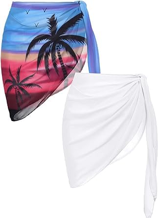 Image of Ekouaer 2 Pieces Women Beach Sarongs Sheer Cover Ups Chiffon Bikini Wrap Skirt for Swimwear S-XXL