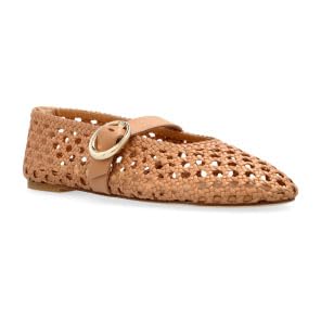 OMLISHZTY Women's Woven Ballet Flats with Gold Buckle Strap - Round Toe Versatile Slip-Ons for Dressy & Casual Occasions2
