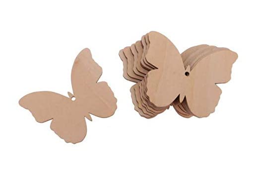 Image of MDF Cutouts | Wooden Cutout for Craft | Pine Wood | Unfinished Tags for Key Chain, Crafts, Xmas, Decorations, Painting | Resin Art Work | MDF Board Cutouts, Butterfly- [50pcs]-[5cmx3.5cm]