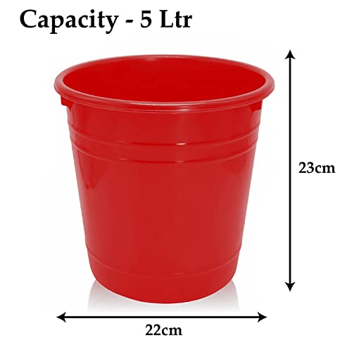 Image of Kuber Industries Plastic Dustbin|Portable Garbage Basket & Round Trash Can for Home,Kitchen,Office,College,5 Ltr.(Red)
