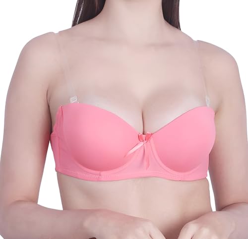 Image of Women's Balconette Bra Transparent Strapless Backless Invisible Clear Back Underwire Pushup Padded Bra Cups Demi
