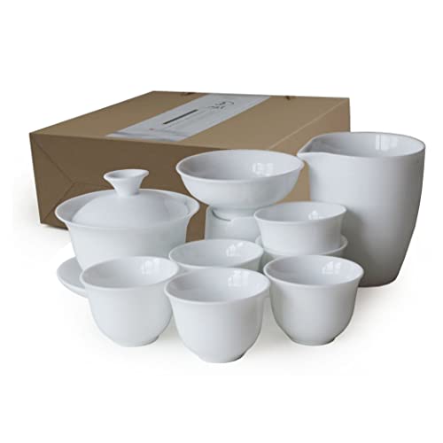 Gaiwan filiżanka do herbaty chiński zestaw do herbaty Gongfu wysoka biała porcelanowa filiżanka do herbaty ceramiczne pudełko prezentowe (kubek Jiangjun)