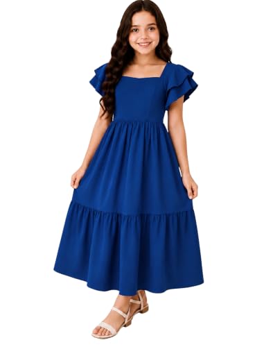 Girls Dress 2-14 Years | Stylish White Dress for Girls in Soft Rayon | Fancy Dresses for Girl with Square Neck and Puff Sleeves | Western Dresses for Birthdays, Photos & Outings