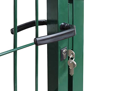 Gartentor Easy (Besonderheit : kein ausrichten der Pfosten notwendig durch Querverbindung !), BxH 100x120 cm, grün - Tor für Doppelstabmattenzaun - komplett mit Pfosten, Montagematerial & Schloss