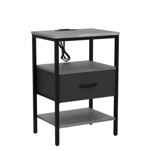 image for SUPERJARE Nightstand Set of 2, Bed Side Tables with Charging Station, 