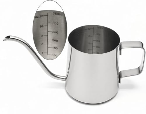 Kaffeekanne - 350 Ml Mini Schwanenhals Kanne, Edelstahl Langer Auslauf Giesskanne, Edelstahl Poliert, Tee Werkzeug Für Büro für Aufbrühen Von Kaffee(Silber)
