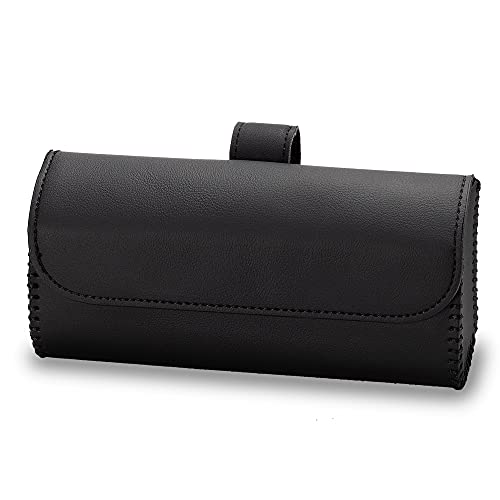 ROSON Car Visor Sunglasses Case, Leather Glasses Clip Holder for Sun Visor, Handmade Eyeglasses Storage Box with Hidden Magnetic Closure, Universal Auto Interior Accessories (Black)