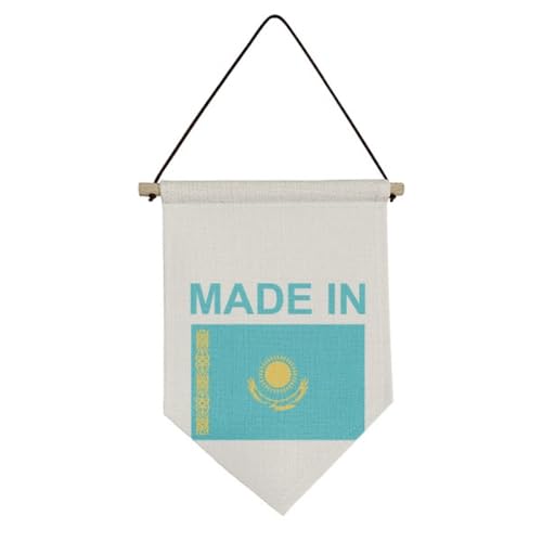 Drapeau Kazakhstan en toile de lin déco murale haut de gamme