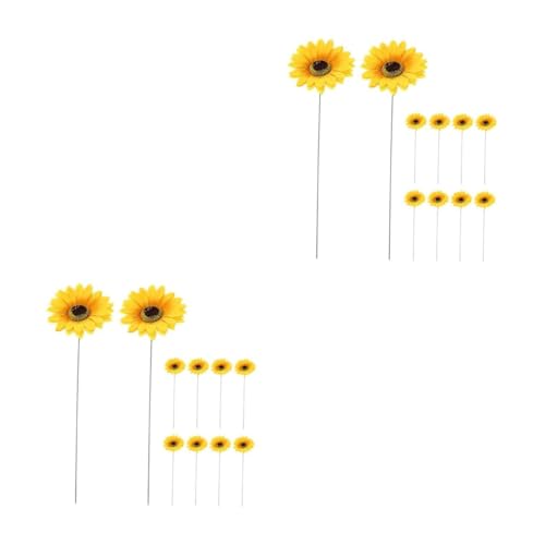 PRETYZOOM 2 Juegos Decoración del Jardín De Girasol Plantar Girasoles Girasol Decoración Al Aire Libre Girasoles Falsos Estacas Decorativas para Jardín Yellow Tela De Seda 10 Uds * 2