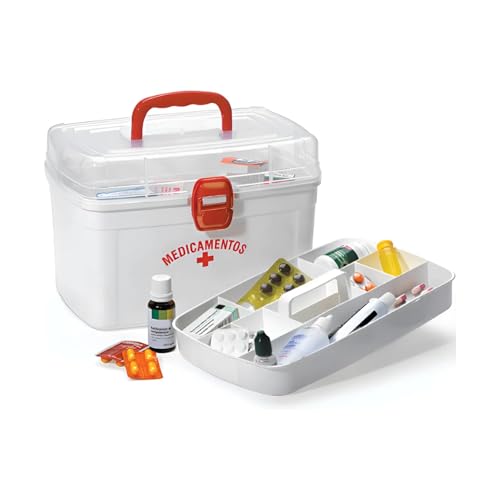 Maleta Frasqueira Caixa Primeiros Socorros Medicamentos Remédios 6,2 Litros Média Branca Portátil Resistente Organização