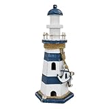 Morning View Lighthouse Decor Nautical Decoration Lighted Wood Light House Figurine Beach House Coastal Decor Table Ocean Seaside Theme Home Decor Lake House Bathroom Shelf Centerpiece 10.2' Navy Blue