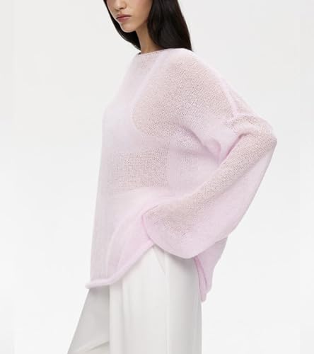 Image of Sweters for Women, Womens Sweater, O-Neck Solid Color See Through Pullover Jumper Shirt Beach