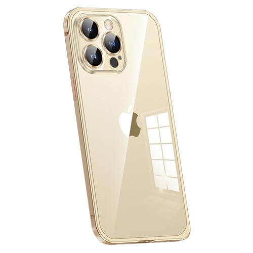 Coque iPhone 15 Pro transparente avec pare-chocs métal gold et verrouillage