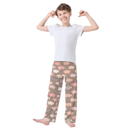 Pig and Polka Dot Boys Long Pants Soft Trousers Elastic Waist Kids Lounge Bottoms with Pockets S-XL2