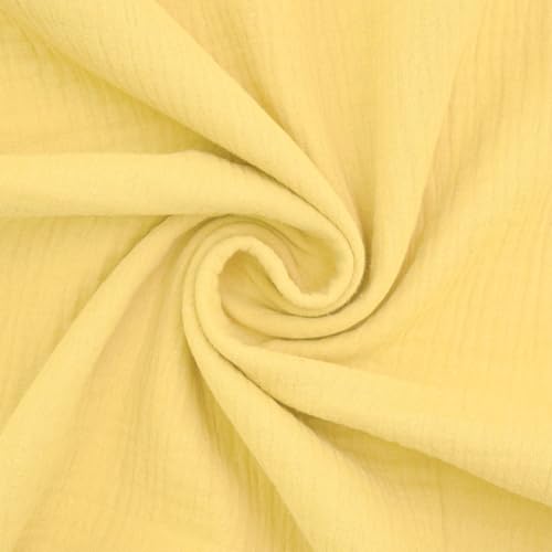 Craft Loom - Tissu Double Gaze de Coton, Jaune Pastel - au mètre, par 50 cm - 50 x 130 cm