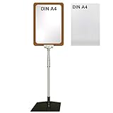vier Ständer mit Plakatrahmen DIN A4 rot, U-Tasche, T-Stück transparent, ALU-Teleskoprohr mit Kunststoffversteller ausziehbar und Fußplatte eckig 16 x 19,2 cm Stahl