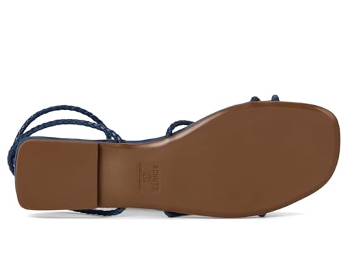 Schutz Women's Kaya Straw Flat Sandal, Infinite Blue, 83