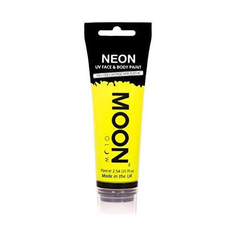 Moon Glow Supersize 75ml Neon UV Face & Body Paint - Intense Yellow - with sponge applicator Cover