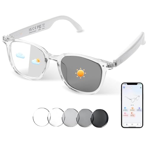 AI Smart Glasses, Bluetooth Translation Glasses for Men Women, Smart Audio Sunglasses with Real Time Translation(160+Languages), Photochromic Lenses, Music Blue Light Glasses for Travel Busi