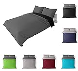 BaSaTex Bio Renforcé Bettwäsche und Kissenbezug | 100% Bio-Baumwolle | Reißverschluss | 155x220 + 80x80 cm |Uni Schwarz/Anthrazit-Stahlgrau