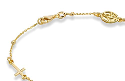 Alternative view of Miabella Italian 925 Sterling Silver or 18K Gold Plated Rosary Cross Bead Chain Anklet for Women, Made in Italy