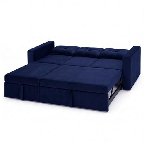 Image of FURNY Tira 4 Seater LHS Lounger Sofa Cum Bed (Dark Blue) with Pull-Out Function | Luxury Velvet Suede Finish | Durable Comfort | Ideal for Living Room