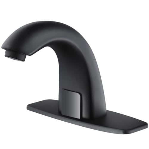 Robinet de salle de bain sans contact avec détecteur de mouvement automatique avec plaque de recouvrement et mélangeur de température, robinet mains libres...