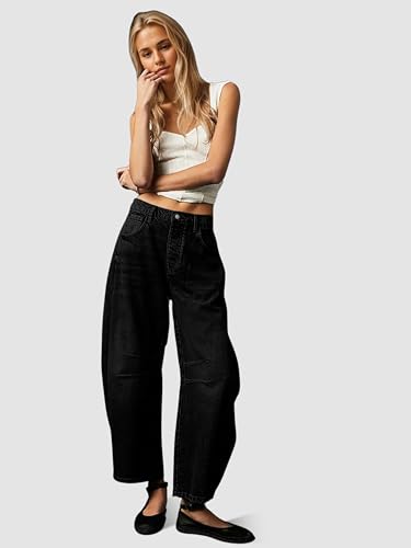 Dokuritu Baggy Jeans for Woman Wide Leg Mid-Rise Denim Ankle Pants Boyfriend Jeans with Pockets4