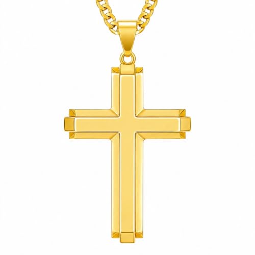 Image of Midari Gold Cross Necklace for Men 18K Gold Cross Pendant Minimalist Faith Necklace Christian Pendant Religious Gift