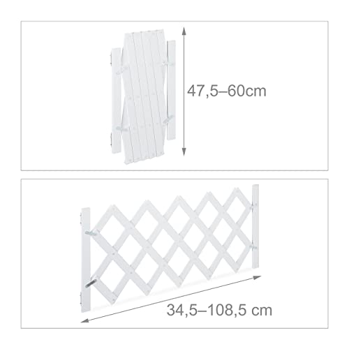 Relaxdays Hundeabsperrgitter ausziehbar bis 108,5 cm, 47,5-60 cm hoch, Bambus, Hunde Schutzgitter für Treppe & Tür, weiß