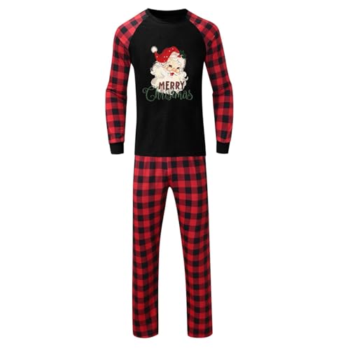 Conjunto de pijamas familiares a juego con estampado de Papá Noel y pantalones para papá, pijamas a juego a cuadros, Negro, S
