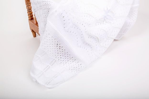 SUMA White Knit Baby Blanket, Swaddle & Christening Blanket for Newborns & Toddlers (White, 40" x 50")