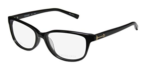 Trussardi 12533 For Ladies/Women Designer Full-Rim Shape Modern Hip Hand Made Acetate Eyeglasses/Glasses (53-16-135, Black/Gold)