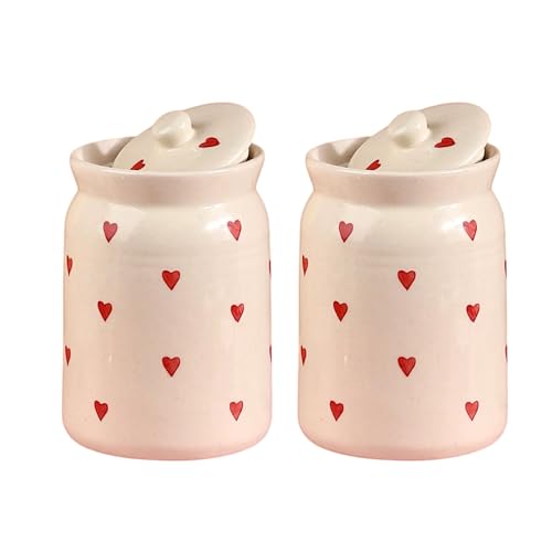 Image of Heart-Shaped Ceramic Storage Jar Set - 2 x 2 KG (2000 ml) - Martban Pickle Container - Kitchen Storage for Pickle, Chutneys and Sauces - Durable, and Easy to Clean (Pack of 2), Brown