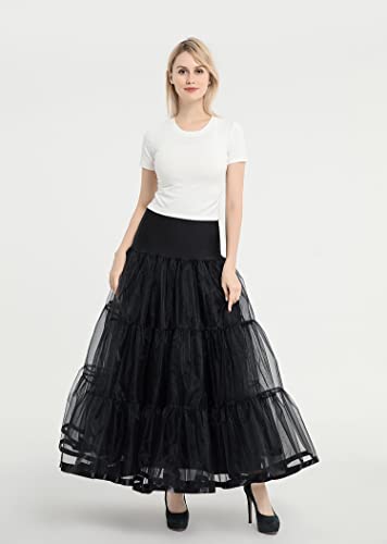 Women's A-Line Swing Skirt Solid Mesh Tulle Skirt Pleated Long Petticoat Elastic Waist Skirt For Wedding Party Prom2