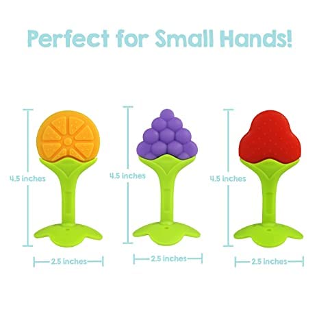 Image of Muma's Love Baby Teething Silicone Bpa Free Natural Organic Freezer Safe Teethers for Newborn Infant, Soft & Textured-Babies Shower Gift (Strawberry - Grapes- Apple)