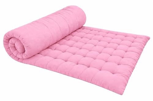 Image of ATOOTFUSION Soft Cotton Quilt | Foldable Light Weight Filled Single Firm Cotton Quilt Mattress| Gadda (Solid Coloured, 2 Sleeping Capacity, 5 x 6 ft or 72 x 60 Inches Queen) (Pink)