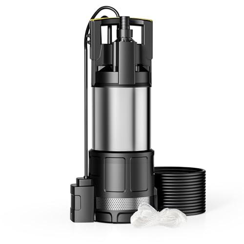Wiltec Tauchpumpe mit Trockenlaufschutz und Schwimmerschalter 1200 W, Tiefbrunnenpumpe 6000 l/h, Wasserpumpe mit Schwimmer bis 7 m Tiefe & 40 m Förderhöhe
