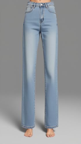 Classic Straight Leg Denim Jeans, High Waist, Medium Wash, Regular Fit2