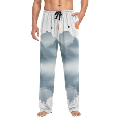 Men's Pajama Pants Ink Mountain Painting Sleep Pajama Lounge Pant with Pockets, Elastic Waistband3
