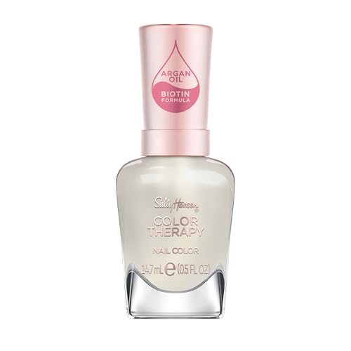 Sally Hansen Color Therapy Nail Polish | Biotin Argan Oil Long Lasting Healthy Nails Nail Strengthener Sheer | 111 Fluer-t | Light Ivory Pearlescent Nail Color