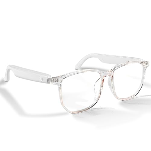 Giinova Smart Glasses Bluetooth for Women with Speaker Anti-Blue Light Polarized Built-in Microphone for Android iOS (White Frame - Blue Light)