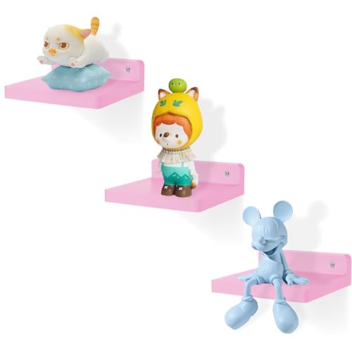 NIUBEST Estante flotante pequeño de 5 pulgadas, color rosa, juego de 3 estantes de pared pequeños para dormitorio, sala de estar, baño, cocina y oficina