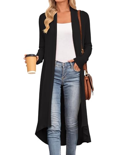 SimpleFun Womens Long Cardigan Drape Open Front Dusters High Low Hem Flowy Lightweight Long Sleeve Cardigans Coats